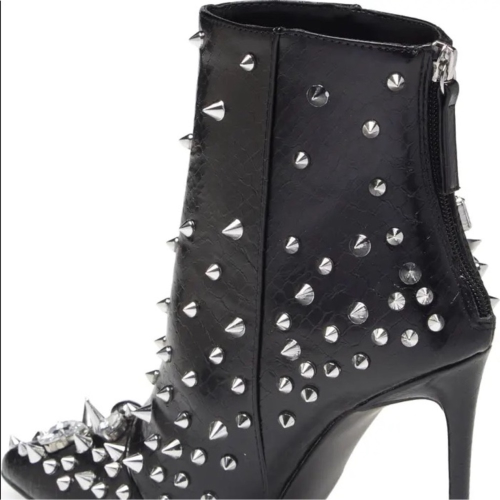 Steve Madden viceroy Black python Studded rhinestone Spike Leather punk Heels 9 - Picture 3 of 5